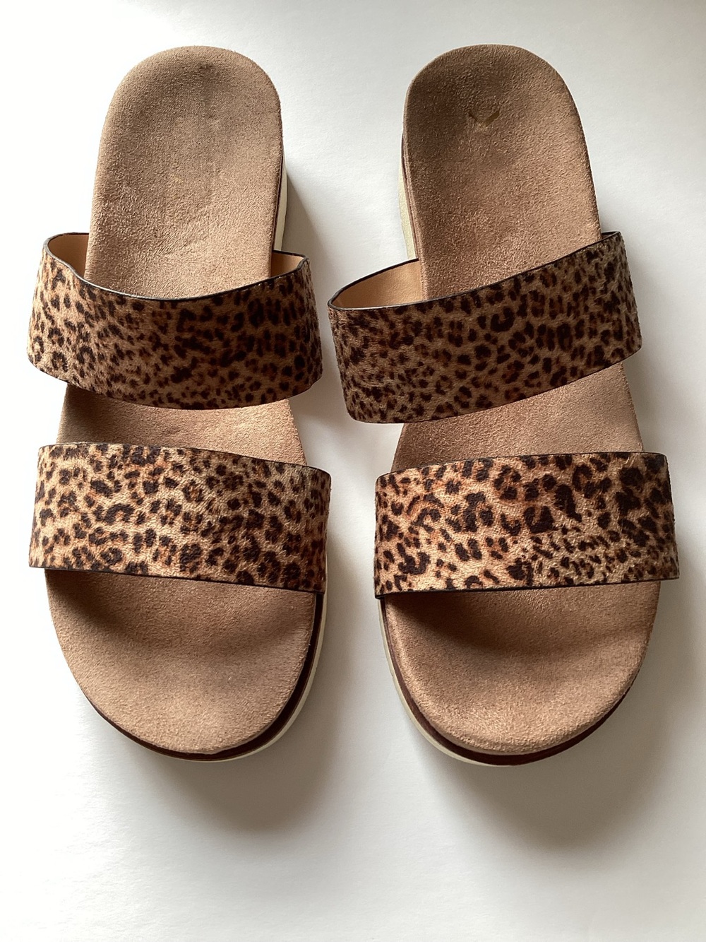 Leopard Print Double-Strap Slide Sandals in Brown Size 8.5